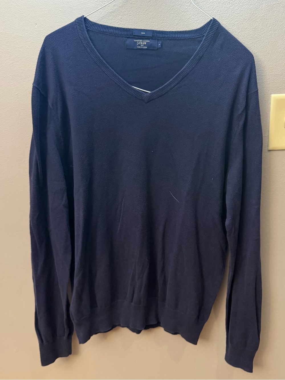 J.Crew Cotton with Cashmere Men's Navy Blue V-Neck Sweater
